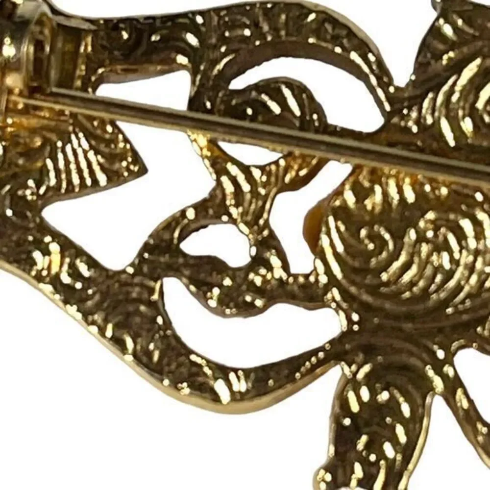 Vintage Gold  Pink Rose Faux Seed Pearl Brooch Pin Ceramic‎ Flower